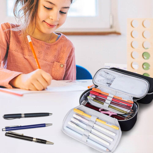 Cailmei canvas pencil case blue large capacity multi-layer
