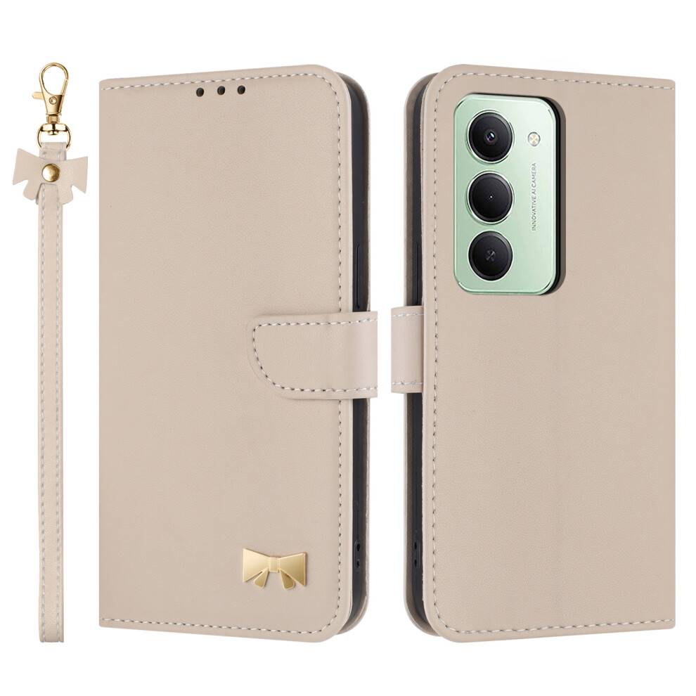 (Khaki) For Xiaomi Redmi 15 5G (Global) (169Mm) Case Bowknot Decor Wallet Leather Phone Cover With Wrist Strap 6914294870499