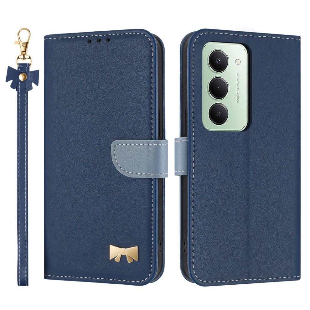 (Dark ) For Xiaomi Redmi 15 5G (Global) (169Mm) Case Bowknot Decor Wallet Leather Phone Cover With Wrist Strap Blue 6914295609005