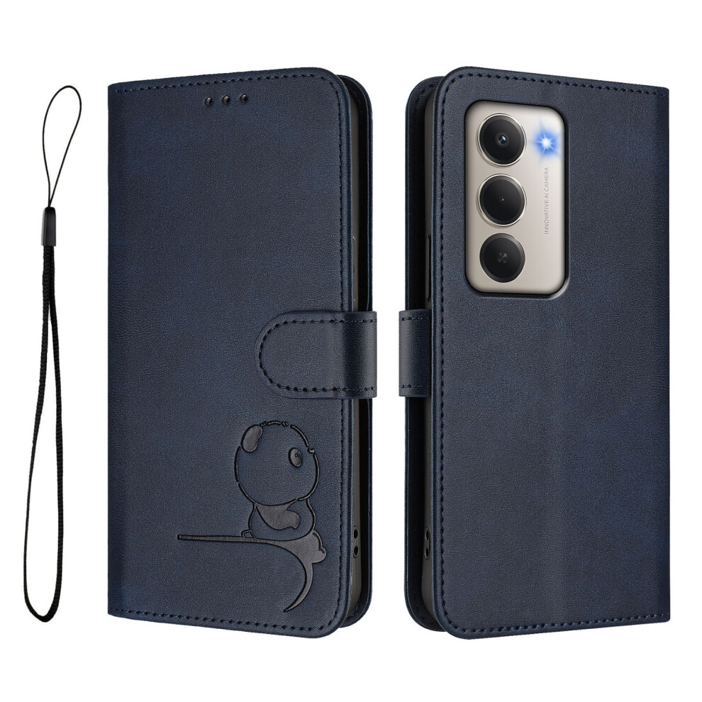 (Blue) For Xiaomi Redmi 15 4G (Eu) (171Mm) Case Panda Imprint Rfid Blocking Wallet Leather Phone Cover With Wrist Strap Blue 6914291982690