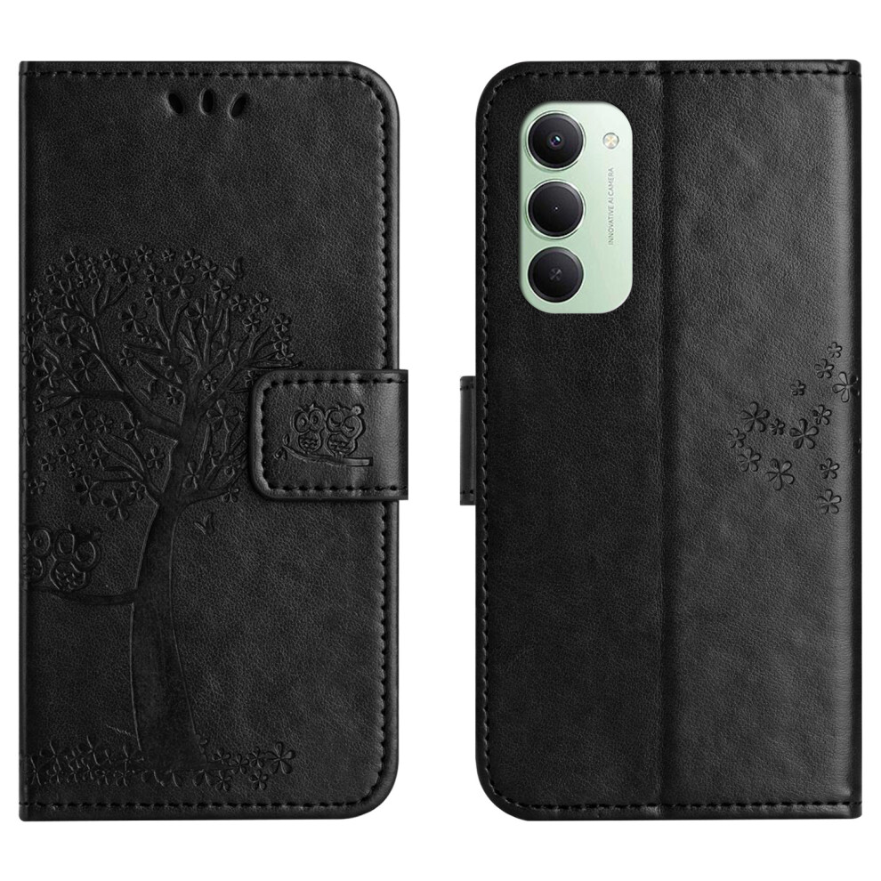(Black) For Xiaomi Redmi 15 5G (Global) (169Mm) / Poco M7 4G (169Mm) Case Pu Leather Owl Tree Imprinted Wallet Phone Cover With Strap Black 6914290864249