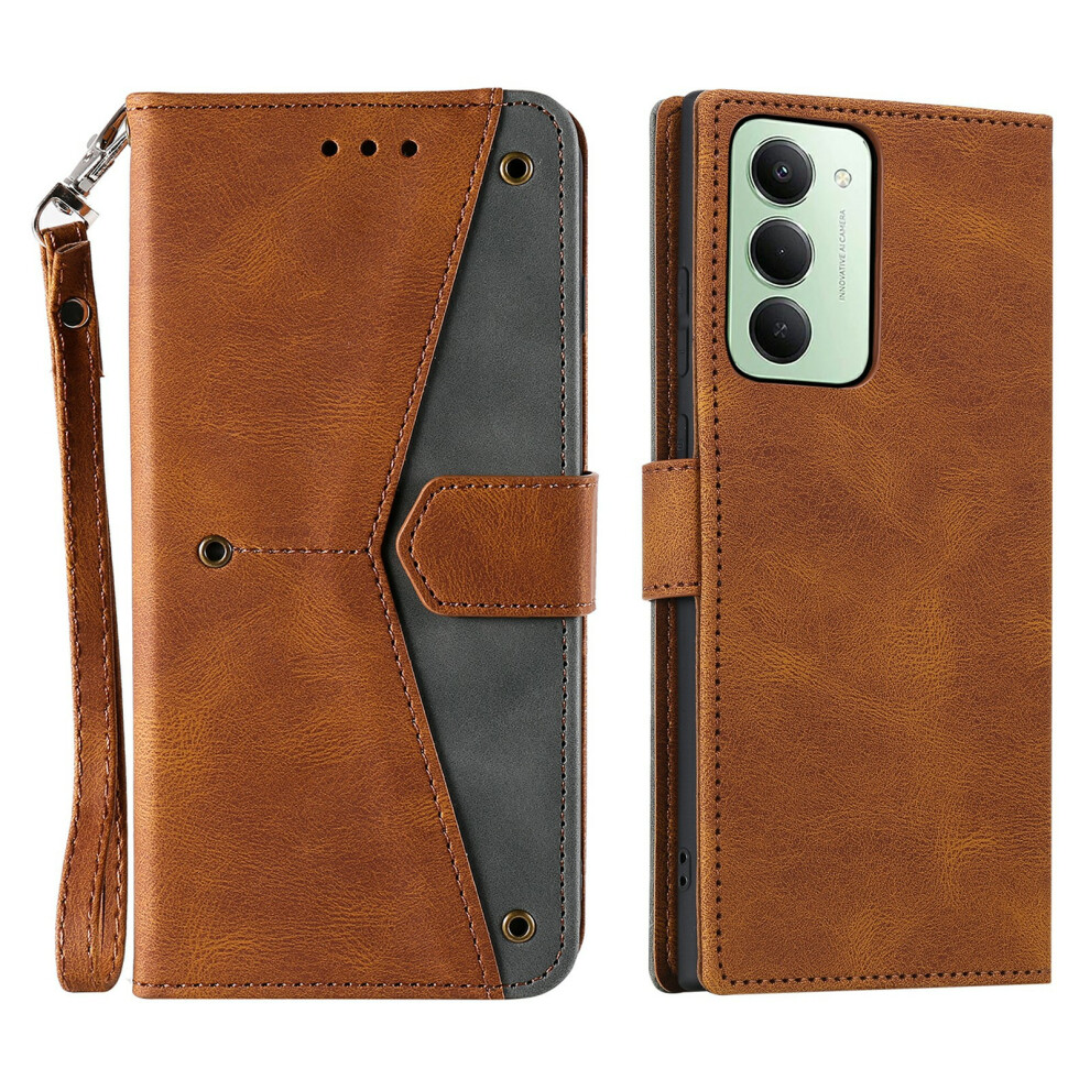 (Brown) For Xiaomi Redmi 15 5G (Global) (169Mm) Leather Case Splicing Stitching Wallet Phone Cover With Wrist Strap Brown 6914296628340