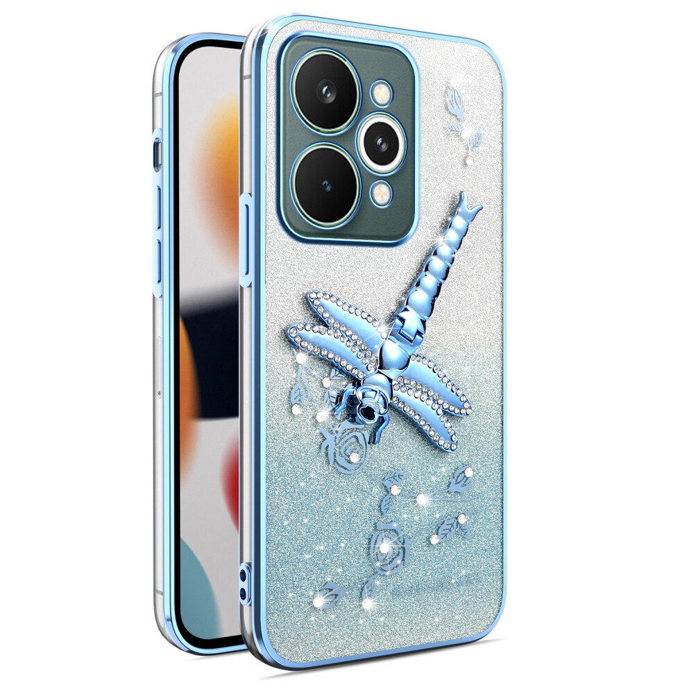 (Blue) Kadem For Realme 15 5G Case Dragonfly Kickstand Tpu Flowers Glitter Phone Cover Blue 6914295013970