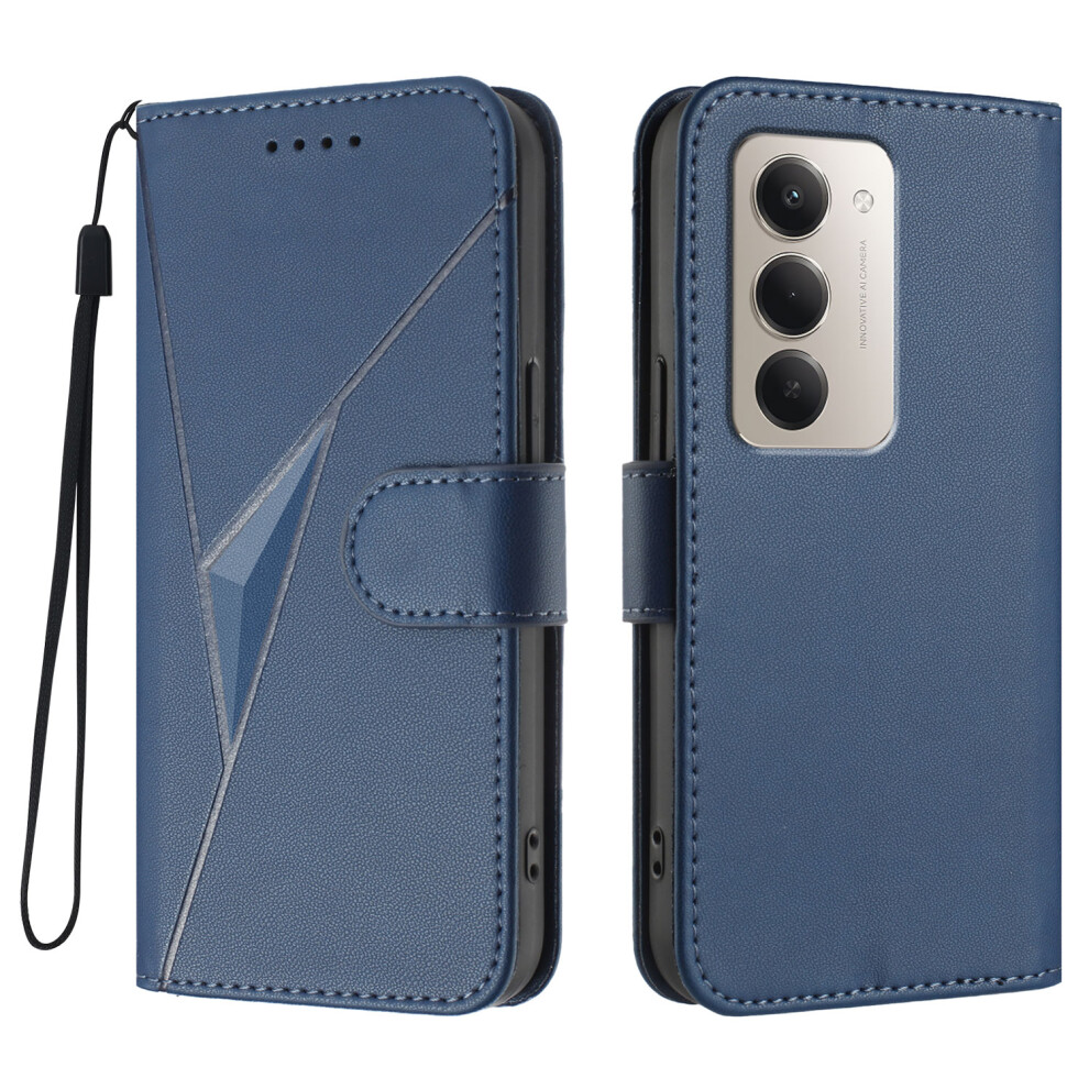 (Royal ) For Xiaomi Redmi 15 4G (169Mm) Case Triangle Imprint Leather Phone Cover With Lanyard Blue 6914297063645