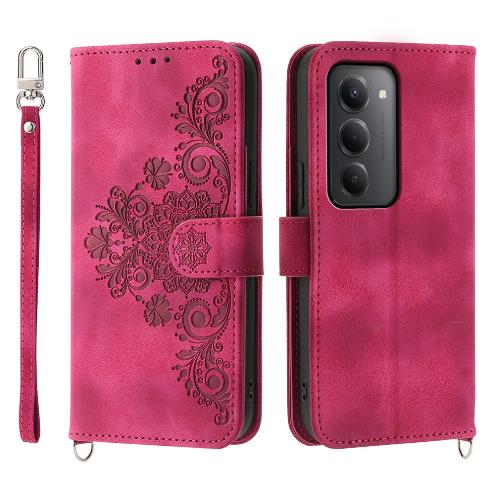 (Wine ) For Xiaomi Mi 15 4G (Eu) (171Mm) Case Flower Pattern Pu Leather Wallet Phone Cover With Strap Red 6914299015314