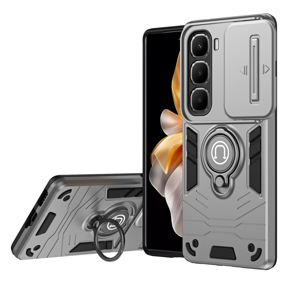 (Grey) For Infinix Hot 60 5G Case Slide Camshield Kickstand Pc + Tpu Phone Cover Grey 6914298178843