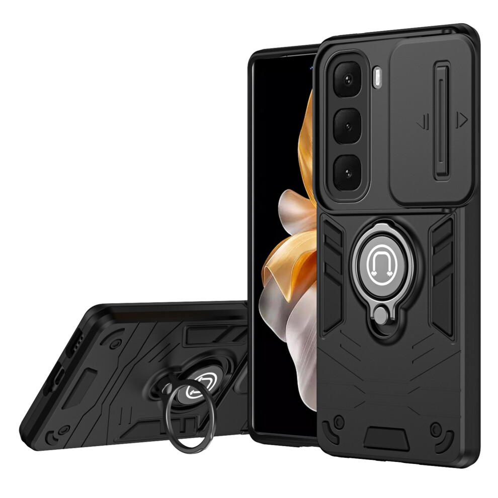 (Black) For Infinix Hot 60I 4G Case Slide Camshield Kickstand Pc + Tpu Phone Cover Black 6914293376268