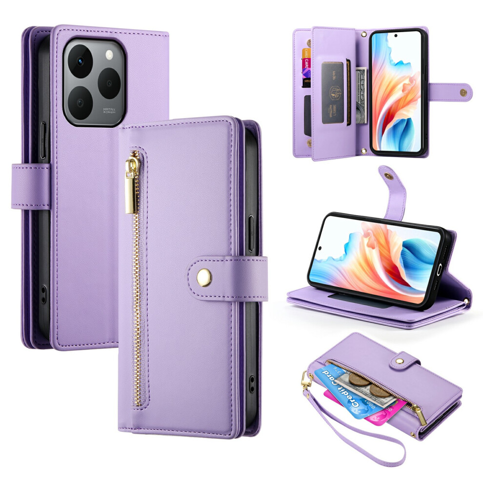 (Purple) For Realme 15T 5G Case Zipper Pocket Wallet Leather Phone Cover With Straps Purple 6914296572438