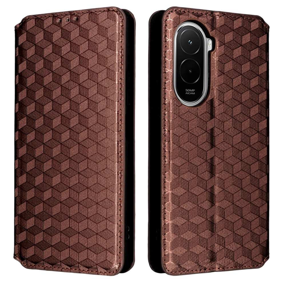 (Brown) For Xiaomi Poco M7 Plus 5G / Poco M7 4G (169Mm) Case Wallet Rhombus Imprinted Leather Phone Cover Brown 6914296618013