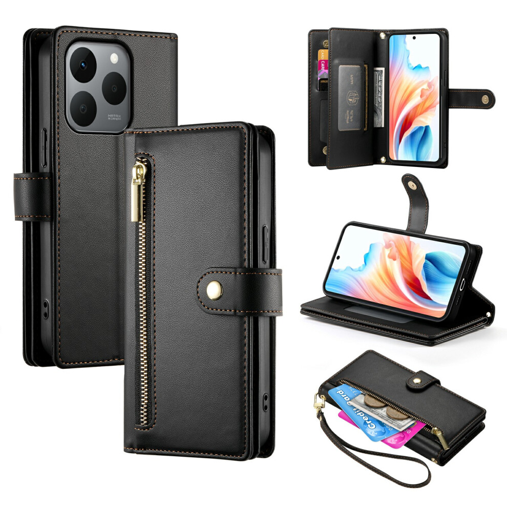 (Black) For Realme 15T 5G Case Zipper Pocket Wallet Leather Phone Cover With Straps Black 6914291666057