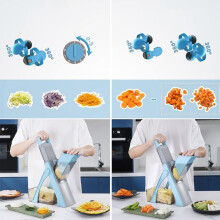 Vertical Vegetable Slicer 4 Adjustable Modes Thickness 0.1-8mm Blue 34.5x14.5cm Manual Cutter
