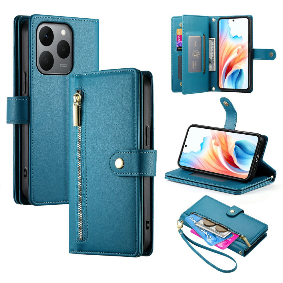 (Blue) For Realme 15T 5G Case Zipper Pocket Wallet Leather Phone Cover With Straps Blue 6914296225259