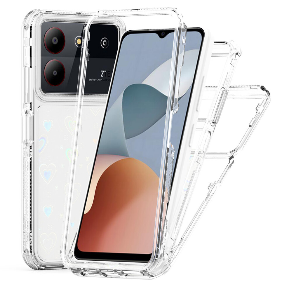 (Hearts) For Zte Blade A34 / A54 Case Clear Acrylic Tpu Hybrid Phone Cover With Laser-Printed Film 6914298404959