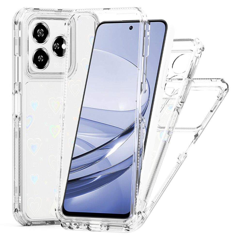 (Hearts) For Zte Axon 60 Lite Case Precise Cutouts Acrylic Tpu Clear Phone Cover With Laser-Printed Film 6914298621264