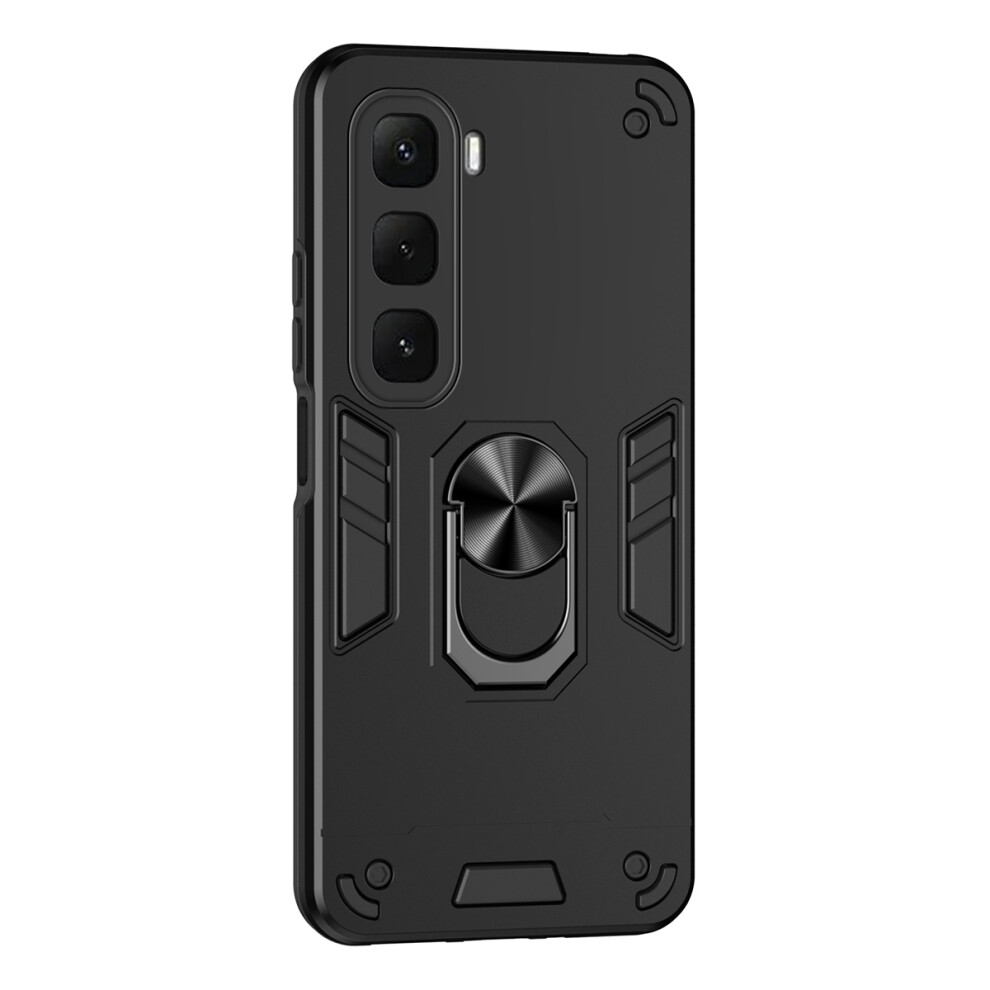 (Black) For Infinix Hot 60I 4G Case Pc + Tpu Drop Defend Phone Cover With Ring Kickstand Black 6914291222932