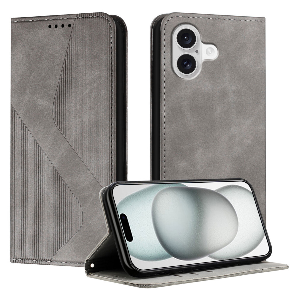 (Grey) For Iphone 17 Phone Cover Skin-Touch Feel Leather Wallet Case With Stand Grey 6914292079092