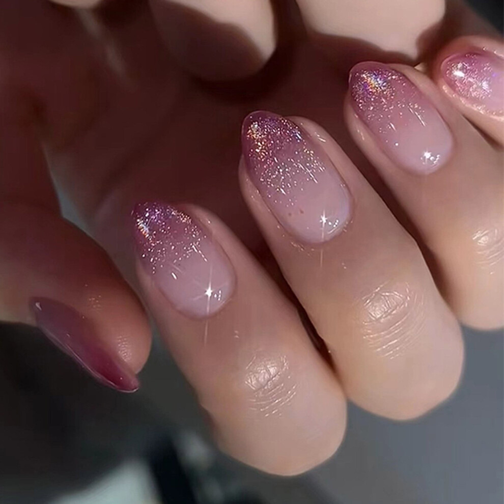 Short Almond Press-On Nails French Tip 24 Pcs