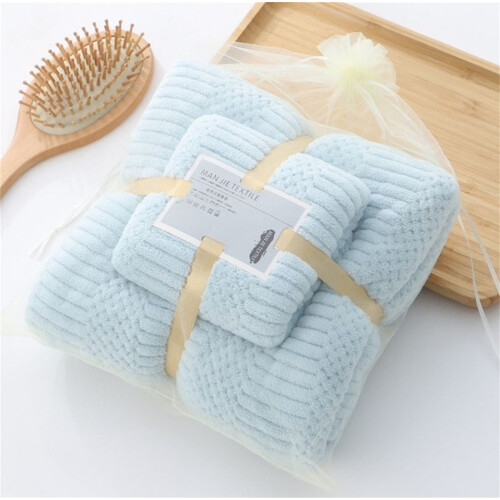Soft Large Bath Towel Set Light Blue 2 Pieces 1