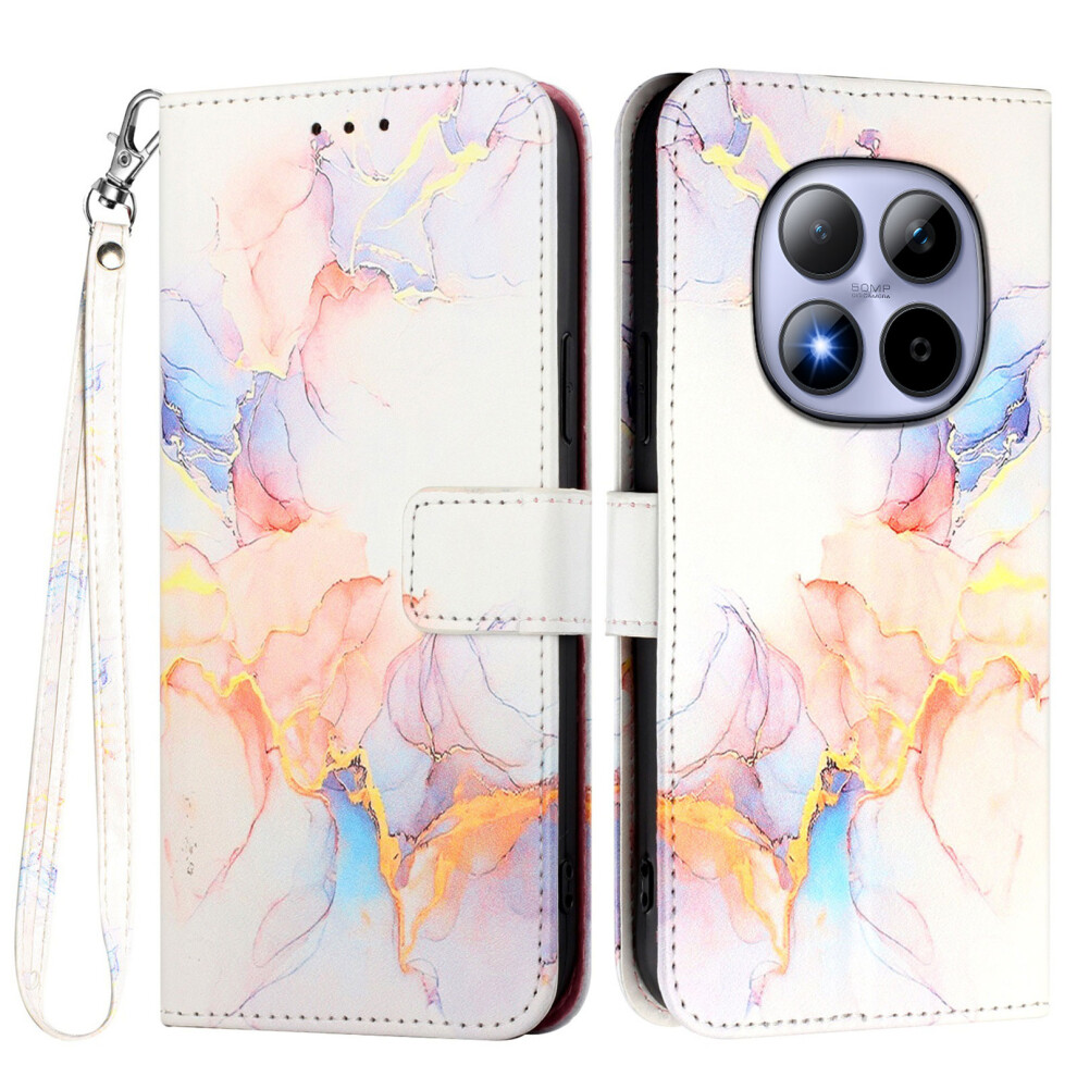 (Milky Way Marble Ls004) For Xiaomi Redmi Note 15 Pro 5G (Global) Case With Strap Marble Pattern Leather Phone Cover Card Holder White 6914292102592