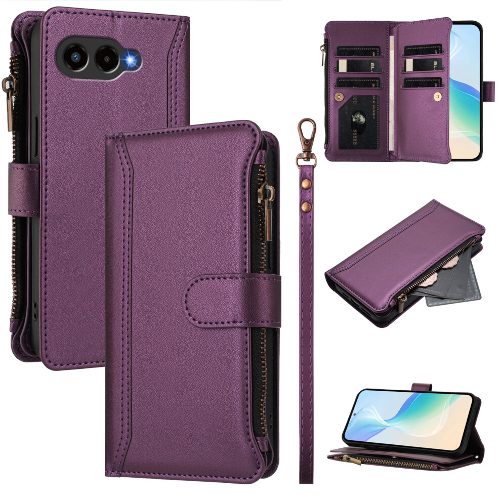 (Purple) For T-Mobile T Phone 3 / T-Mobile Revvl 8 Leather Case 9 Card Slots Zipper Wallet Stand Phone Cover With Wrist Strap Purple 6914294557031