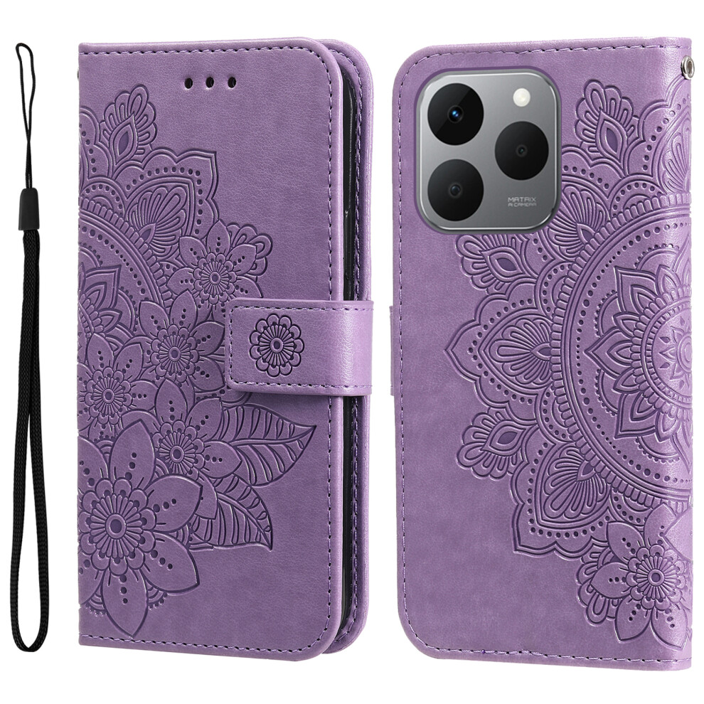 (Purple) For Realme 15T 5G Case Floral Pattern Pu Leather Wallet Stand Phone Cover Purple 6914295581905
