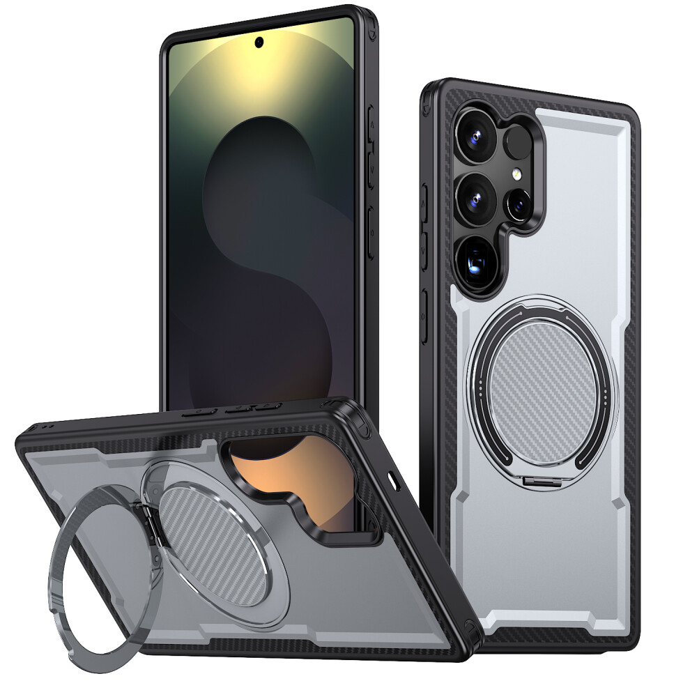 (Grey) For Samsung Galaxy S24 Ultra Magnetic Case Tpu + Pc Kickstand Phone Cover Grey 6914296355741
