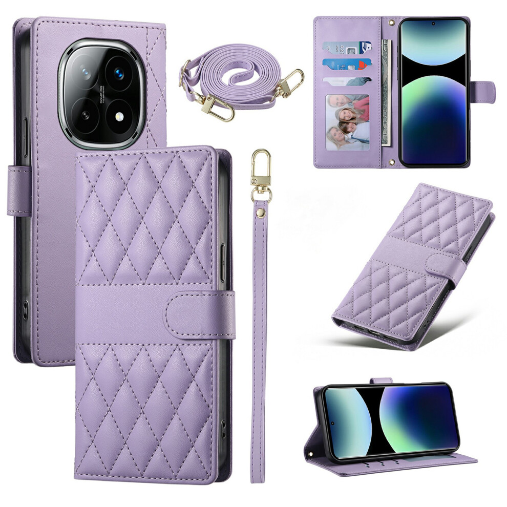 (Purple) For Xiaomi Poco M8 5G / Redmi Note 15 5G (Global) Wallet Case Rhombus Stitching Stand Leather Phone Cover With Long / Short Stra Purple 6914295864961