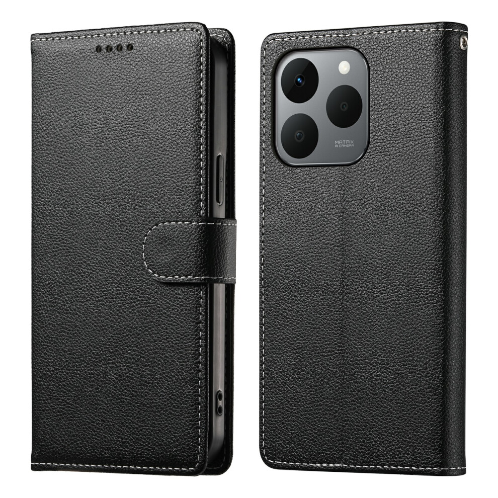 (Black) For Realme 15T 5G Case Magnetic Snap Litchi Texture Leather Wallet Phone Cover With Wrist Strap Black 6914295383677