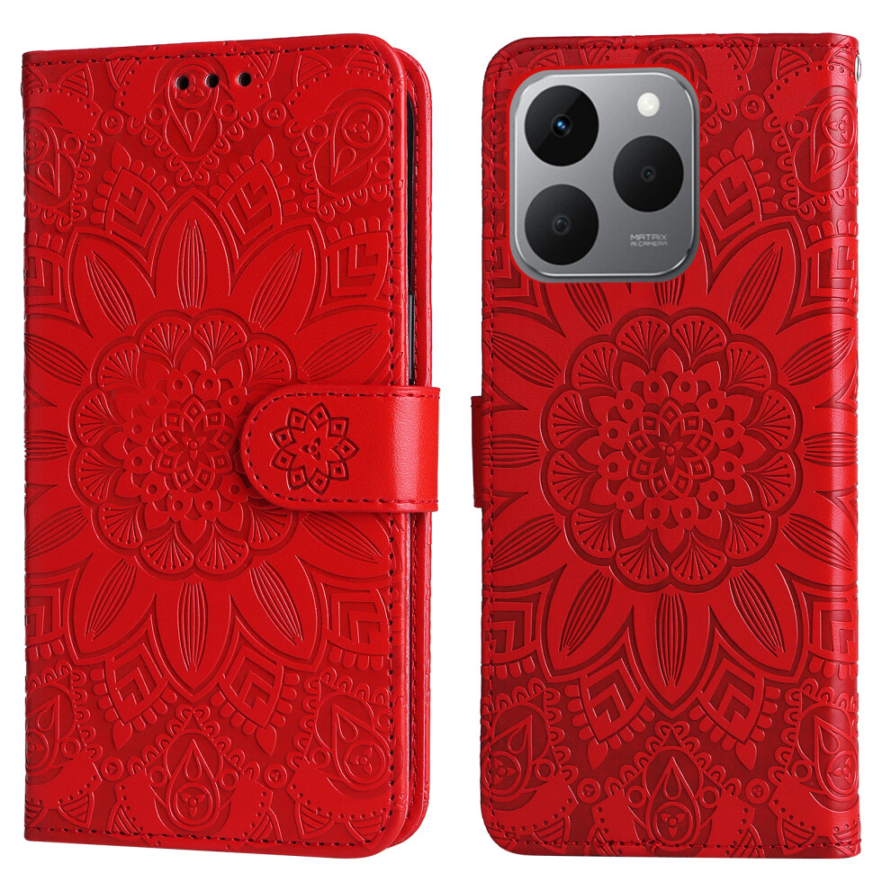 (Red) For Realme 15T 5G Case Sunflower Imprint Leather Wallet Phone Cover Red 6914298601341