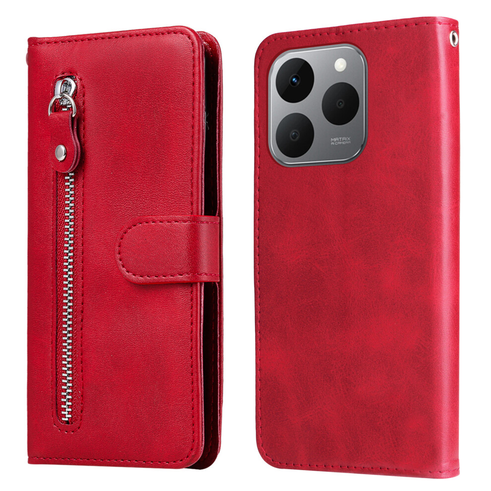 (Red) For Realme 15T 5G Pu Leather Cases With Zipper Pocket Wallet Phone Cover Stand Red 6914294181823