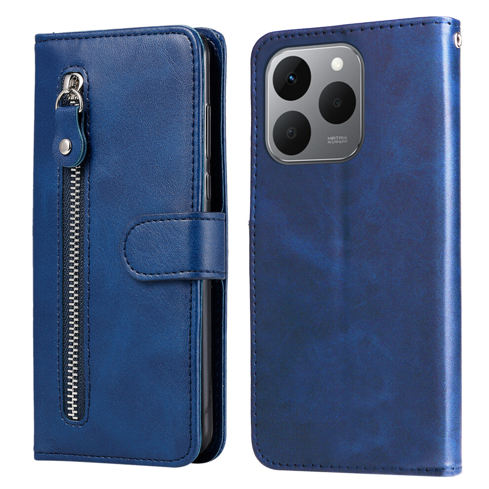 (Blue) For Realme 15T 5G Pu Leather Cases With Zipper Pocket Wallet Phone Cover Stand Blue 6914294177635