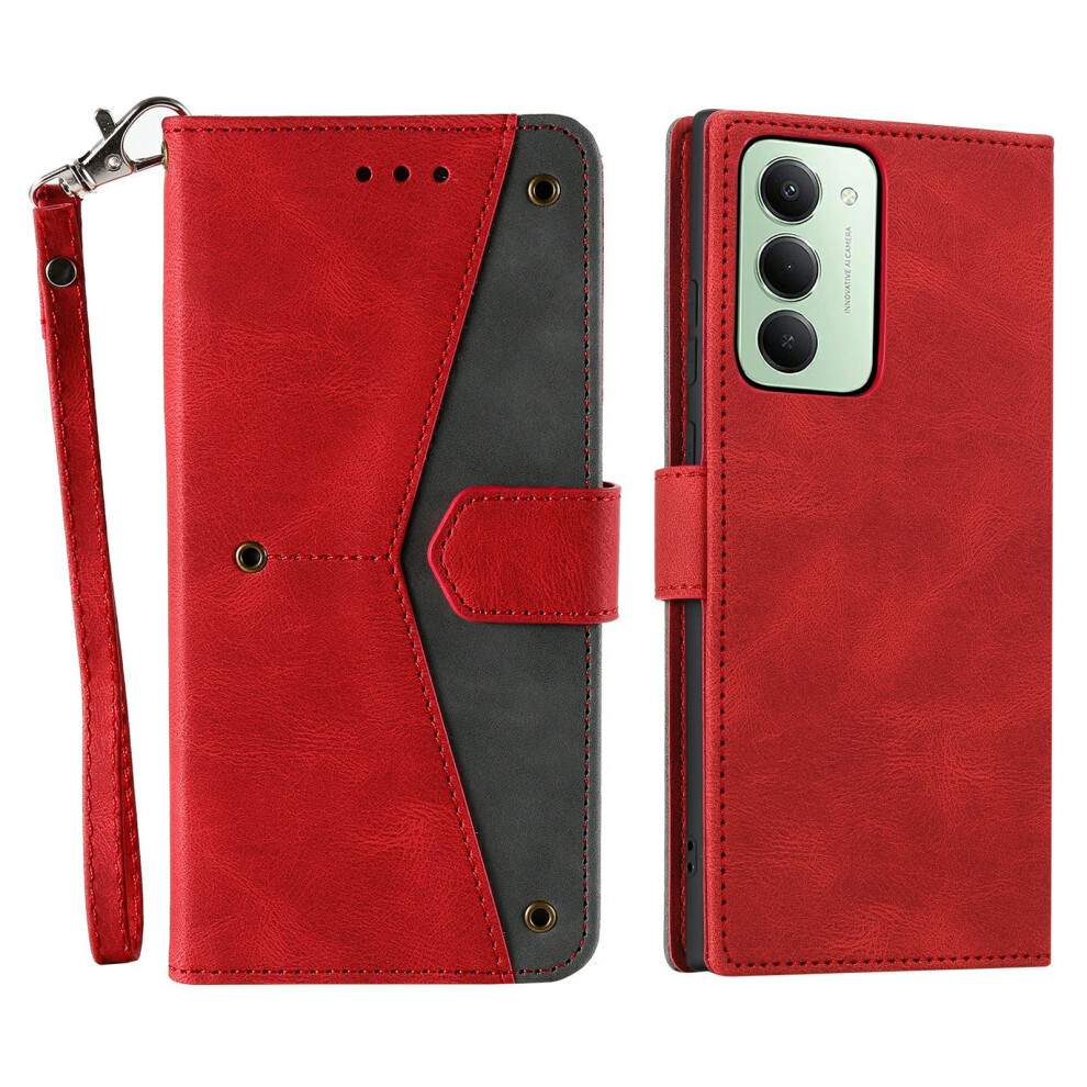 (Red) For Xiaomi Mi 15 5G (Global) (169Mm) Leather Case Splicing Stitching Wallet Phone Cover With Wrist Strap Red 6914293413703