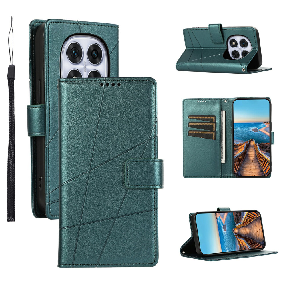 (Green) For Xiaomi Redmi Note 15 Pro 5G (Global) Phone Case Line Imprint Leather Wallet Cover With Wrist Strap Green 6914290609109