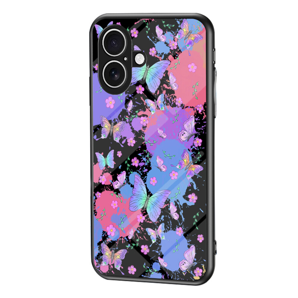 (Brilliant Butterfly) For Iphone 17 Case Butterfly Pattern Tpu + Tempered Glass Protective Phone Cover 6914295220118