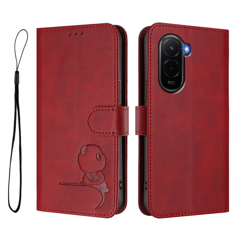 (Wine ) For Xiaomi Poco M7 Plus 5G / M7 4G (169Mm) Case Panda Imprint Rfid Blocking Wallet Leather Phone Cover With Wrist Strap Red 6914292386312