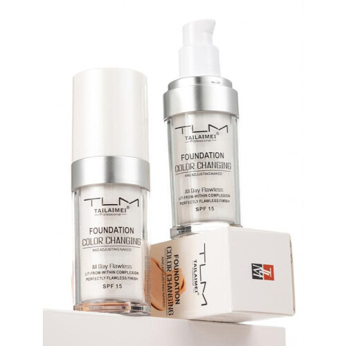 (white) Warm Change Liquid Foundation SPF Sunscreen Long-lasting Oil Control Easy Application Waterproof Portable 2