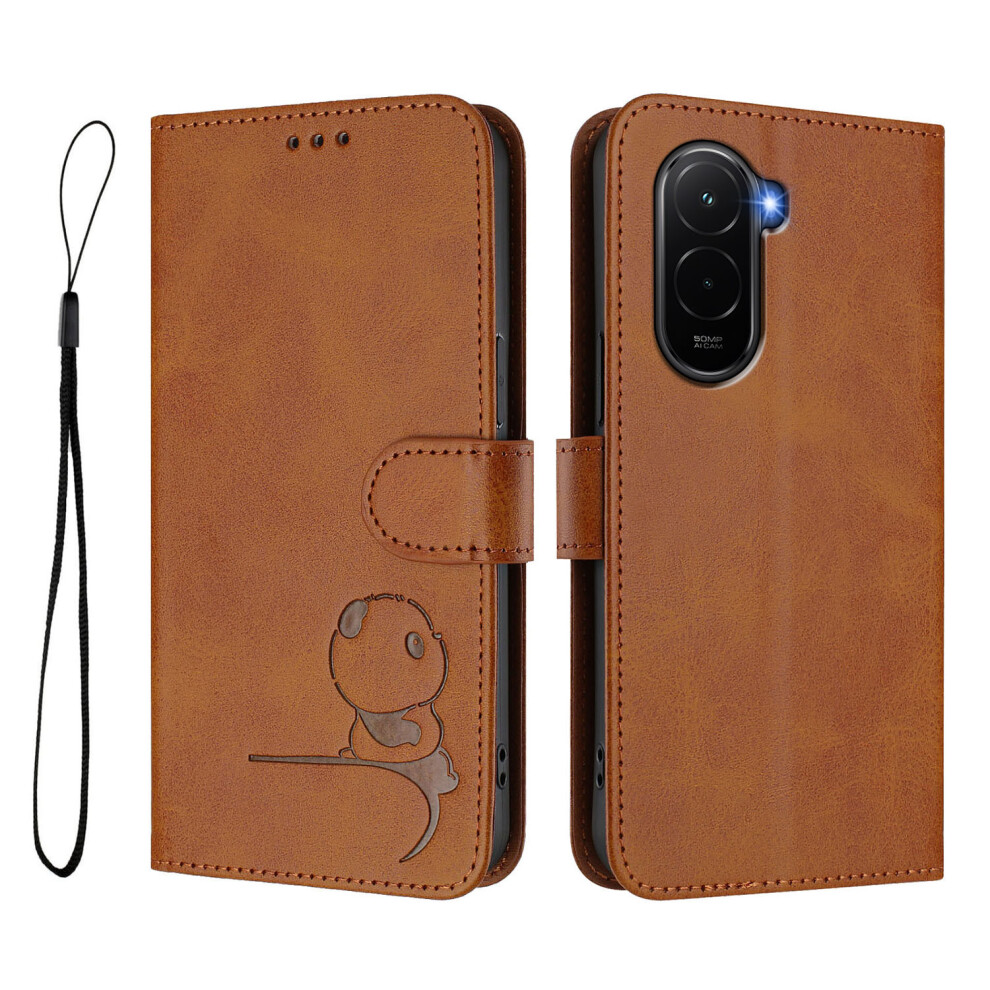 (Brown) For Xiaomi Poco M7 Plus 5G / M7 4G (169Mm) Case Panda Imprint Rfid Blocking Wallet Leather Phone Cover With Wrist Strap Brown 6914298989579
