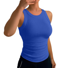 Women's Ribbed Sleeveless Tank Top Blue L
