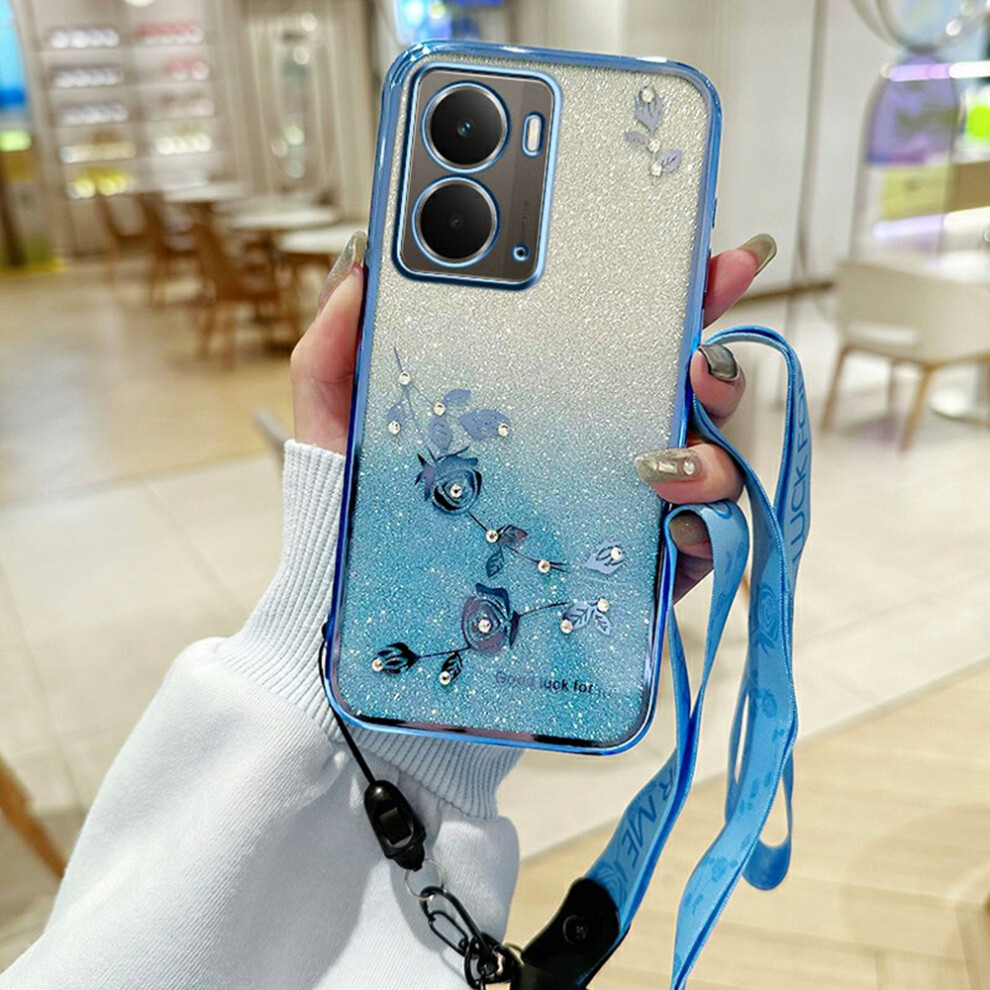 (Blue) Kadem For Realme P3 5G Case Flower Pattern Tpu Gradient Phone Cover With Lanyards Blue 6914293990556