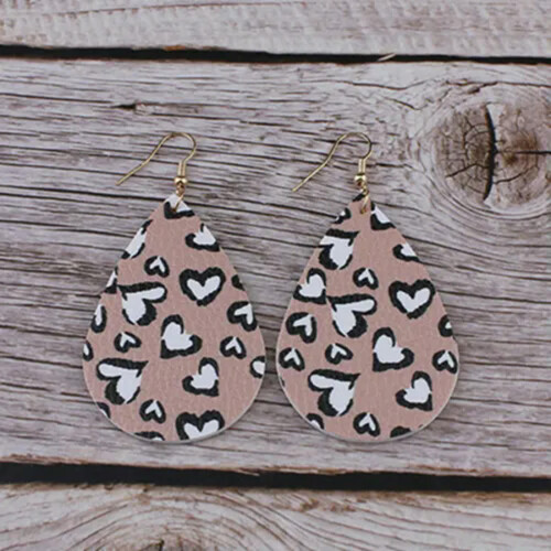 RSAMD love pattern vegan leather teardrop earrings coral