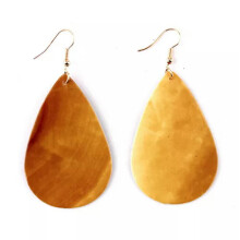 RSAMD boho leather teardrop earrings orange marble 1 pair