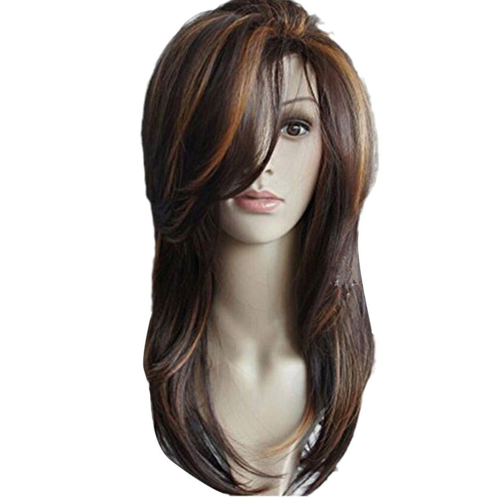 Real Hair Women's Long Straight Brown Wig G5H2