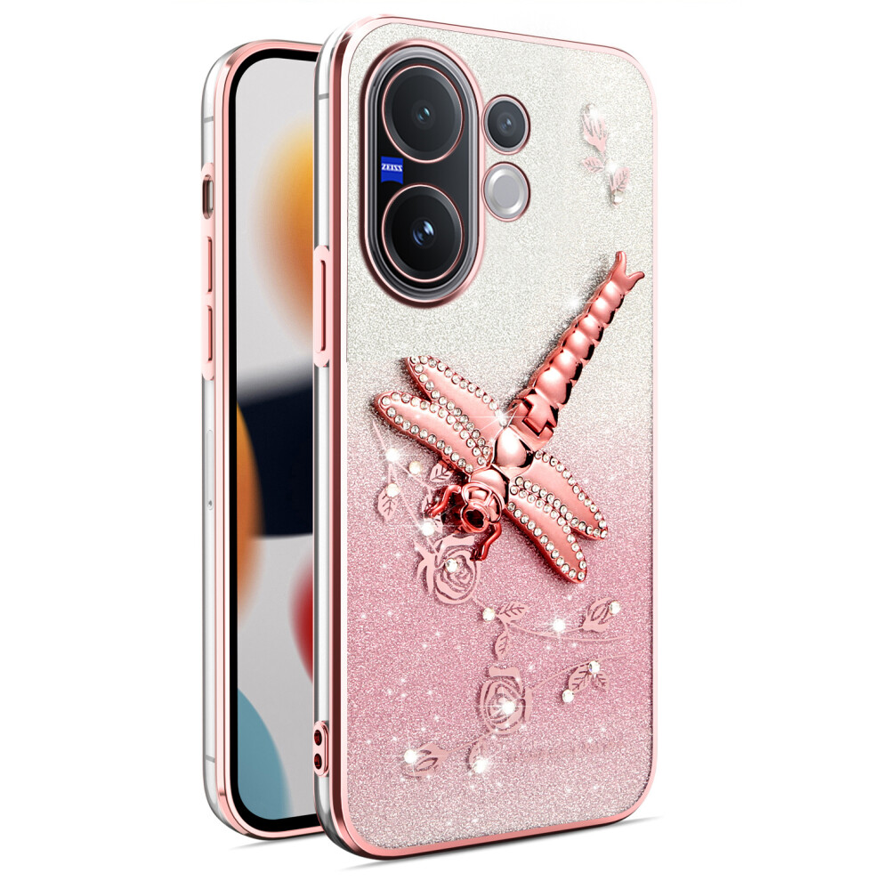 (Pink) Kadem For Vivo V60 5G Case Dragonfly Kickstand Tpu Flowers Glitter Phone Cover Pink 6914294072749