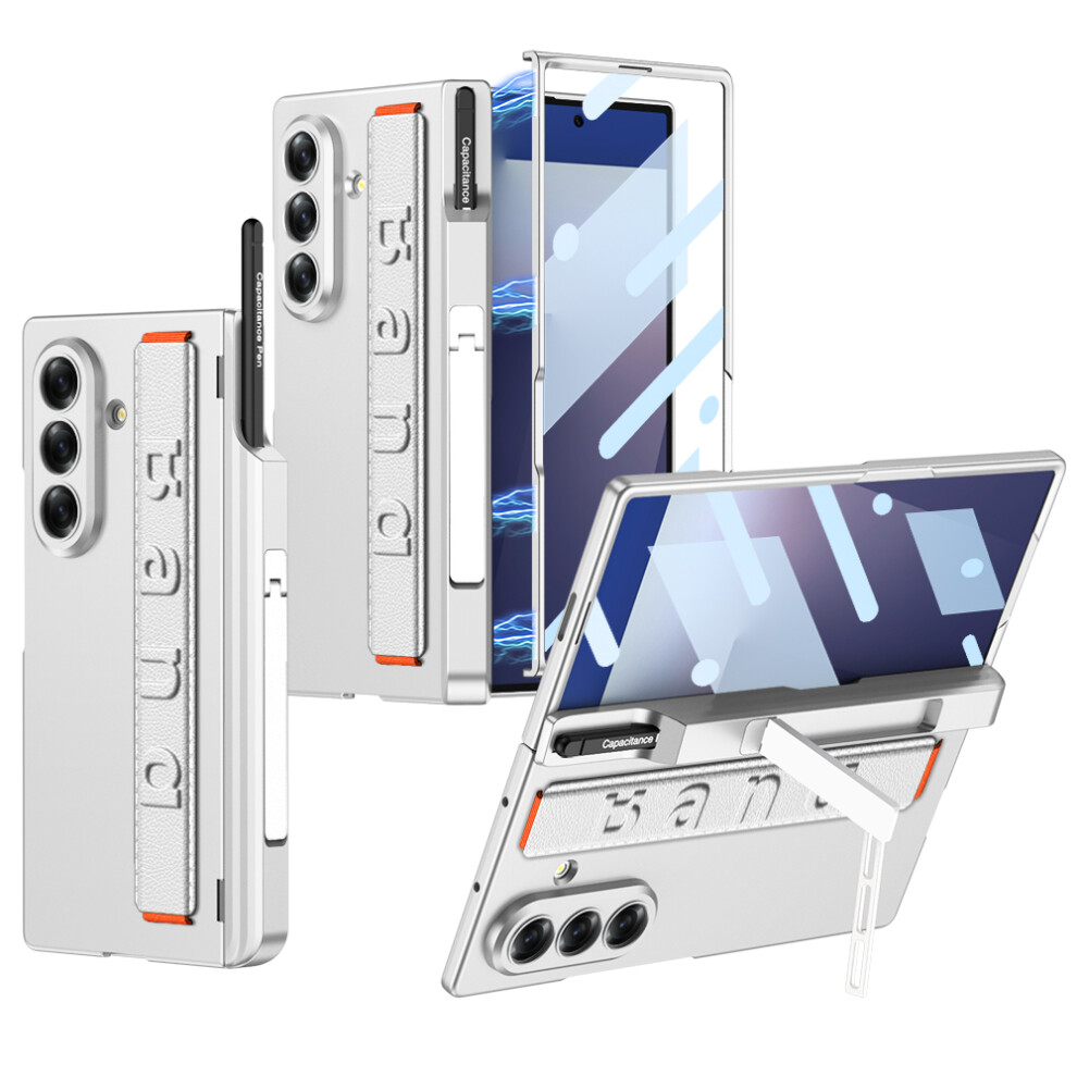 (Silver) Gkk For Samsung Galaxy Z Fold7 5G Case Magnetic Hinge Hard Pc Phone Case With Hand Strap / Tempered Glass Film Silver 6914299169123