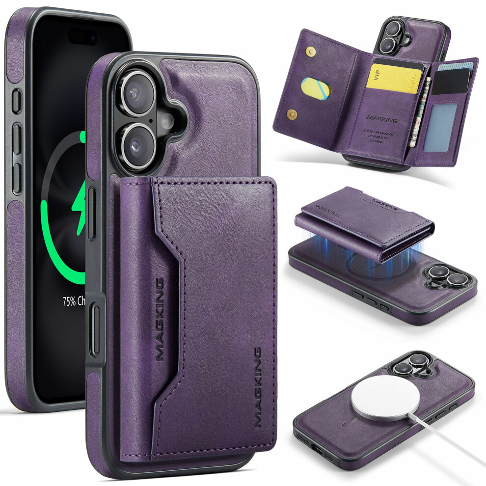 (Purple) Magking K2 Series For Iphone 17 Case Compatible With Magsafe Pc + Tpu + Pu Phone Cover Purple 6914290715442