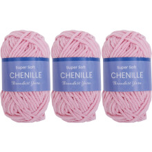 3-pack ThreadArt chenillegaren voor haken, breien, amigurumi, superzacht pluche fluweelgaren - 50 gram 60 yards #5 pluizig garen strengen - lichtroze