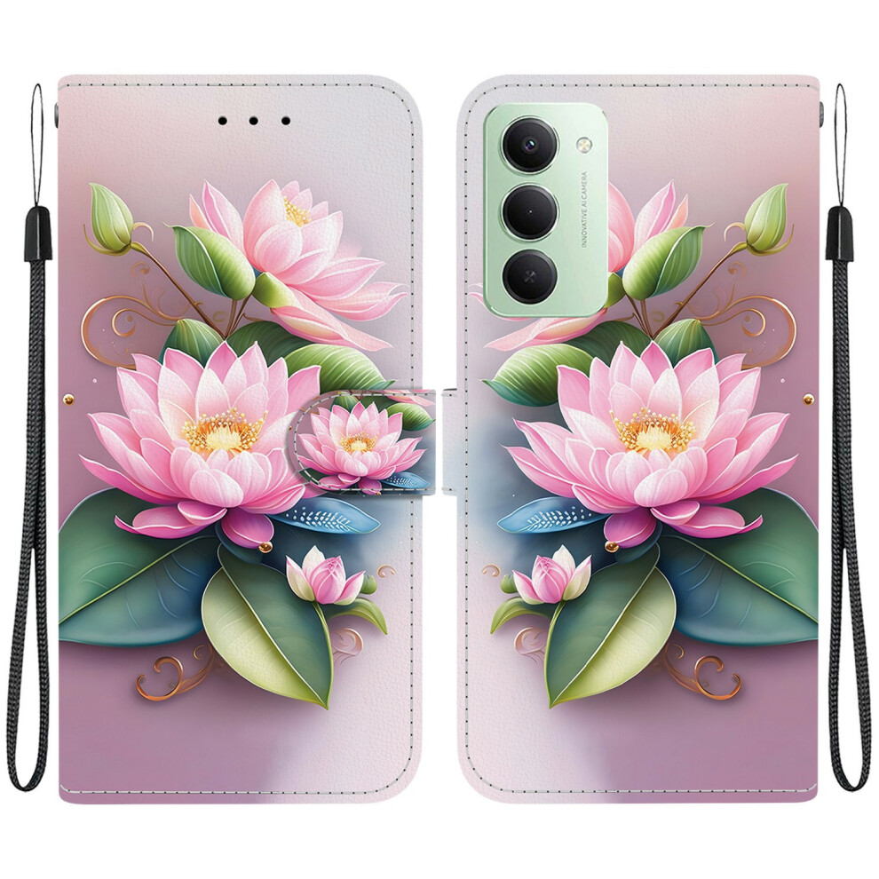 (Lotus) For Xiaomi Redmi 15 5G (Global) (169Mm) Case Pattern Printing Leather Flip Wallet Phone Cover With Lanyard 6914291255084