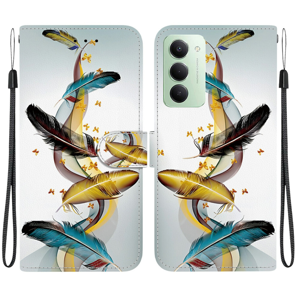 ( Butterfly Feather) For Xiaomi Redmi 15 4G (Eu) (171Mm) Case Pattern Printing Leather Wallet Phone Cover With Lanyard Golden 6914293151995