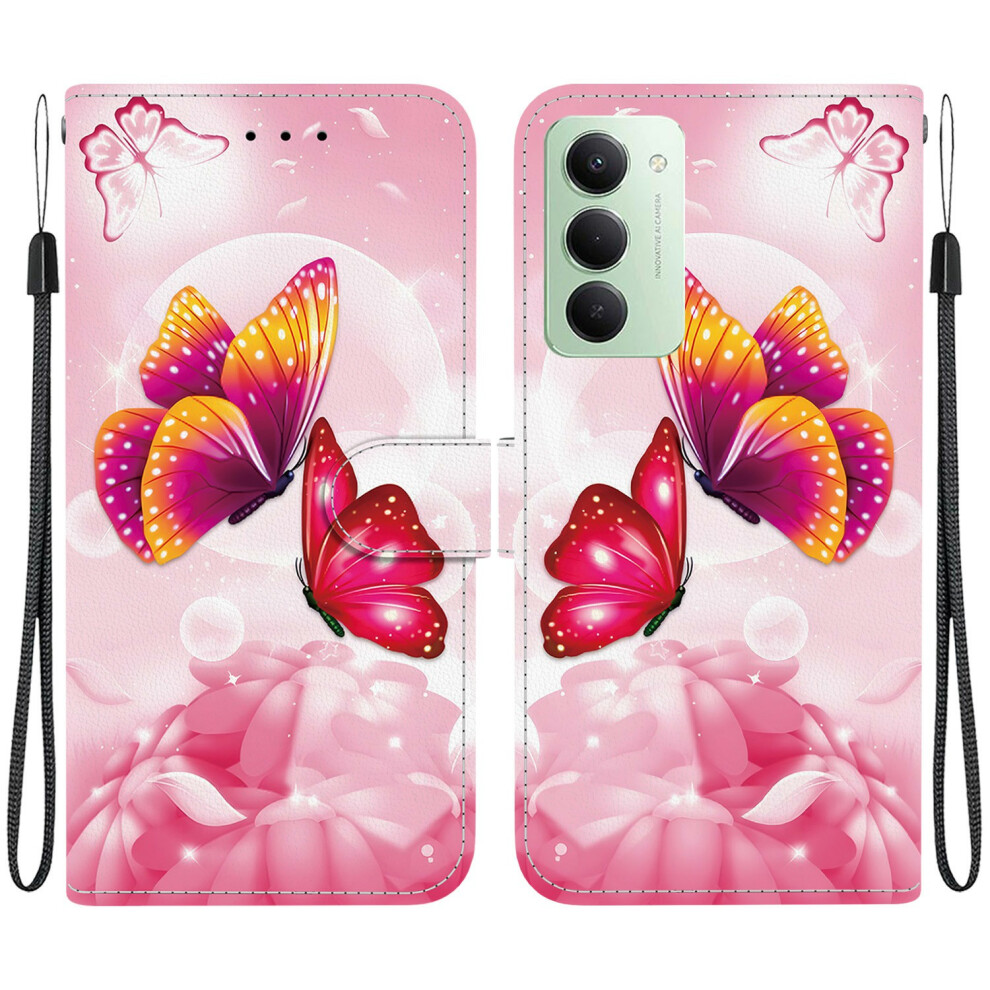 ( Butterfly) For Xiaomi Redmi 15 4G (Eu) (171Mm) Case Pattern Printing Leather Wallet Phone Cover With Lanyard Pink 6914294978713