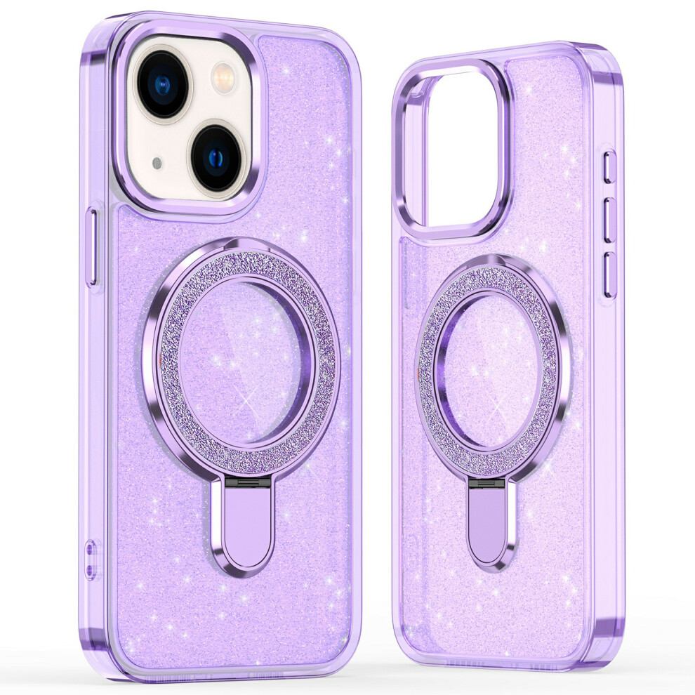 (Purple) For Iphone 14 Case Glitter Design Tpu + Pc Kickstand Phone Protector Purple 6914295413473
